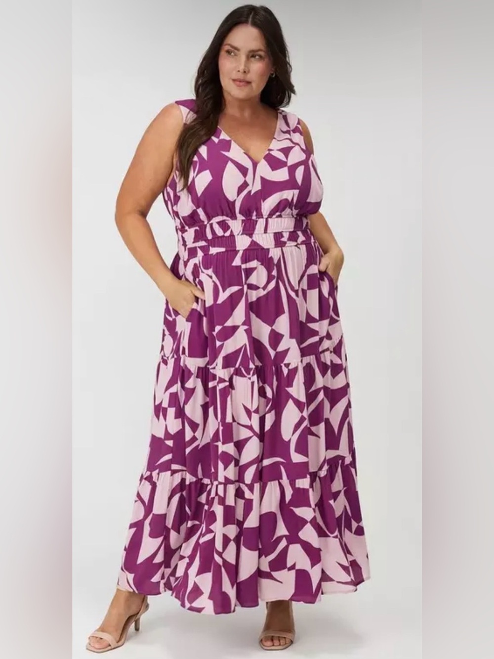 torrid Purple & Cream Abstract Print V-Neck Maxi Dress